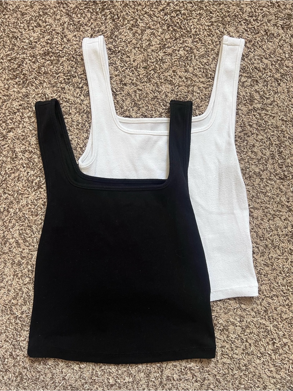 Old Navy Square Neck Ribbed Tank Tops - Black & White